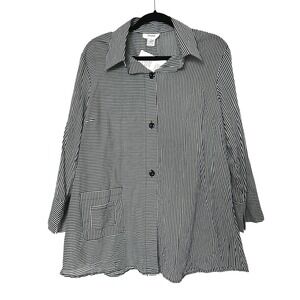 Vintage Dorman Button Down Shirt M Black White Striped Tunic artsy beetlejuice
